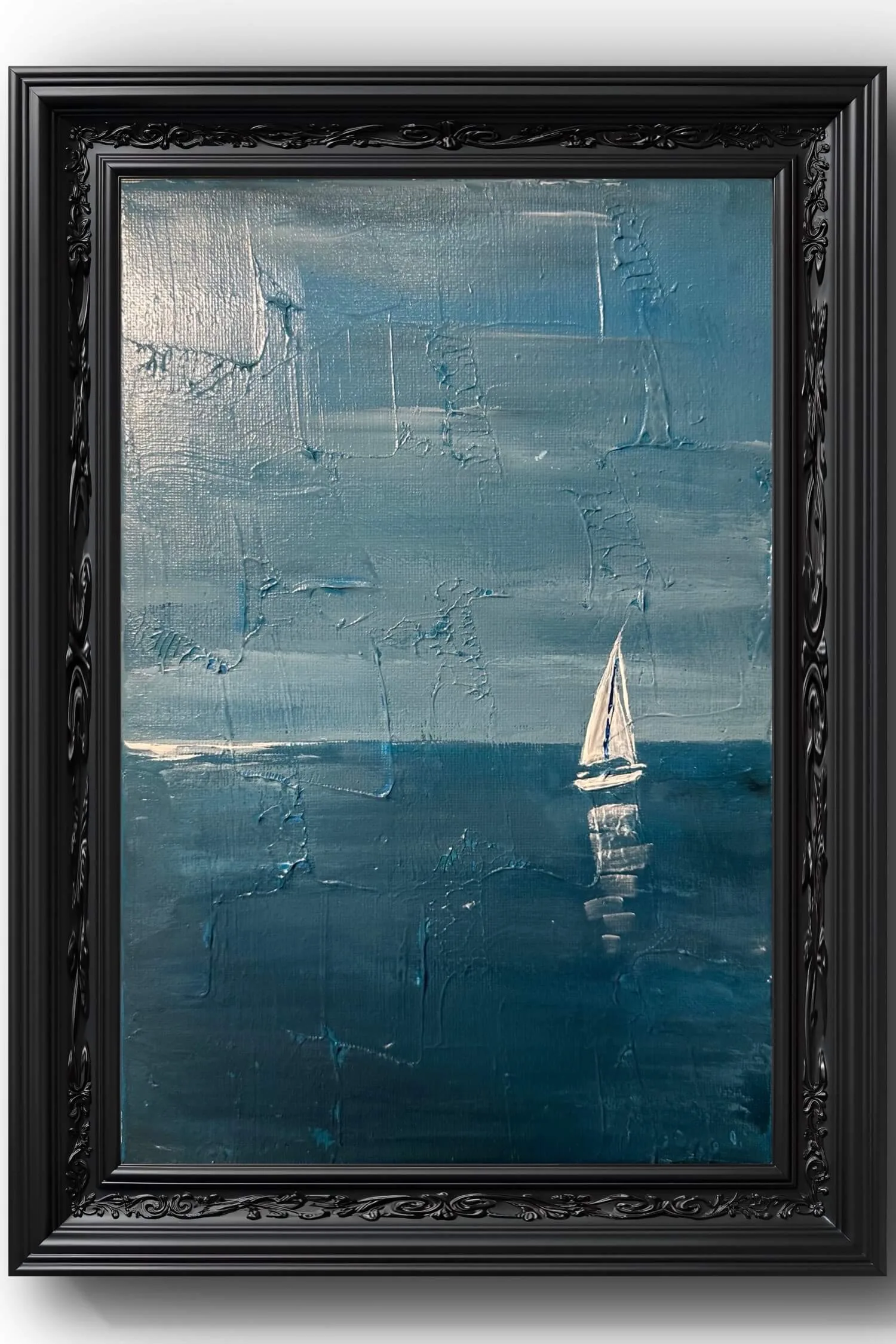 Boat at sea painting by Nini Mzhavia