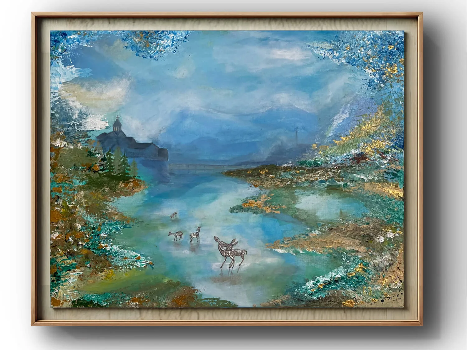 Deer nature painting by Nini Mzhavia