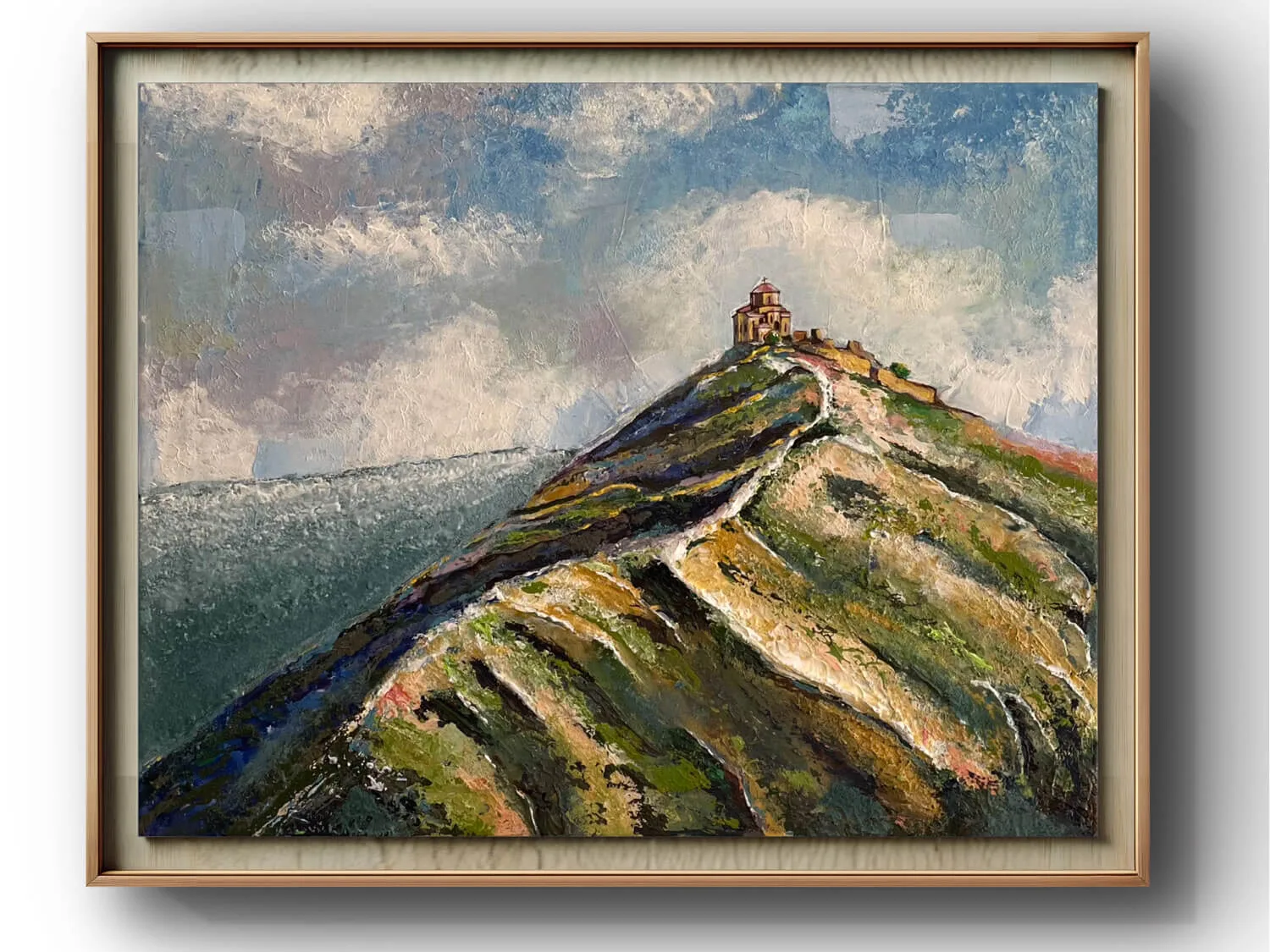 Jvari landscape painting by Nini Mzhavia