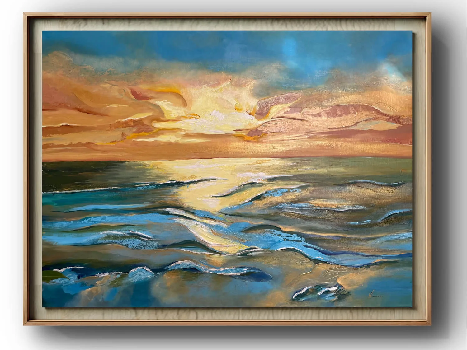 Sea orange sunset painting by Nini Mzhavia