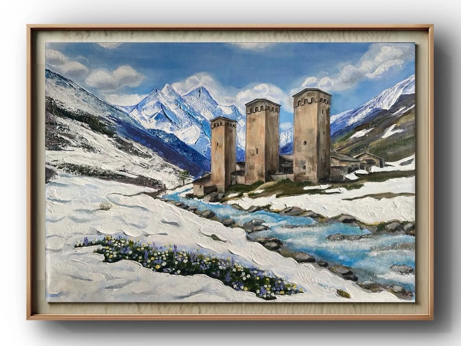 Svaneti mountain landscape painting by Nini Mzhavia